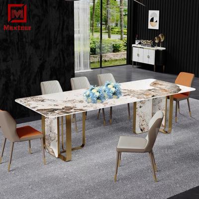 China High quality and luxury Italy design modern dining table set agglomerate stone top for stainless steel home furniture for sale