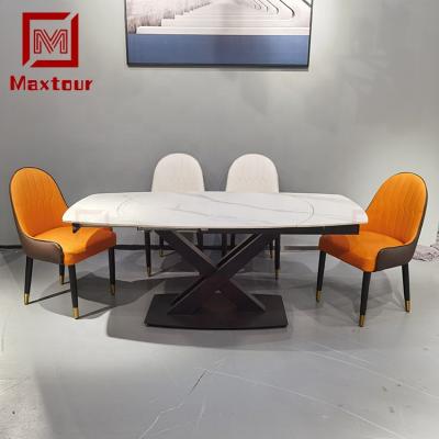 China Customized furniture sintered top dining room stone slate function dining table metal frame table chair set for sale