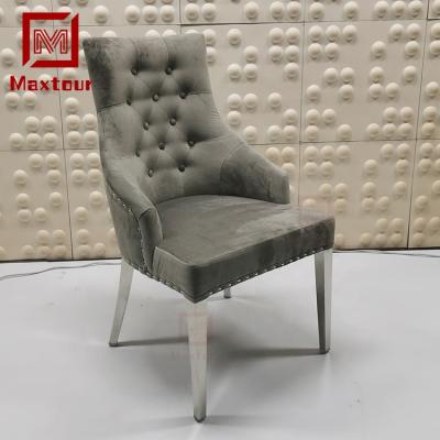 China Dining China Dining Room Stainless Steel Velvet Fabric Dining Chair With Lion Back Decoration for sale