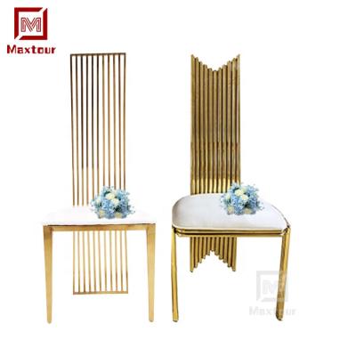 China Modern Foshan Furniture Supplier Wedding Banquet Chair Gold Hotel High Back Stainless Steel Chair for sale