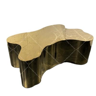 China Living Room Luxury Modern Tea Table Corner Tree Trunk Shaped Ring Stainless Steel Coffee Table Yearly for sale