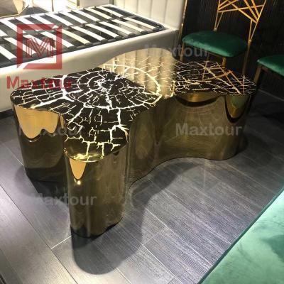 China Tree shape luxury luxury golden stainless steel coffee table for sale for sale