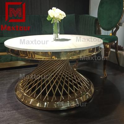 China Modern Gold Metal Round Table Top Nest Shape Artificial Marble Coffee Table for sale