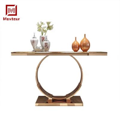 China (Other) Console Tables Living Room Furniture Stainless Steel Adjustable Gold Marble Mirrored Console Table for sale