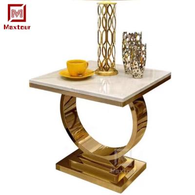 China Luxury Modern Marble Sofa Lamp Top Tables For Living Room Furniture Luxury Gold Stainless Steel Side Table for sale