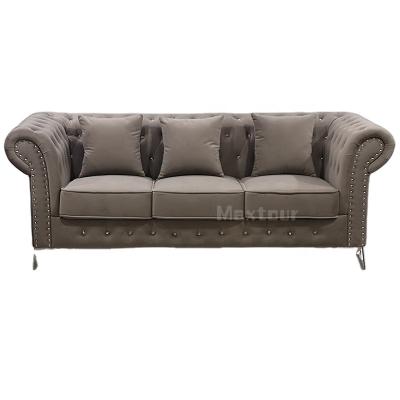 China Modern Classic Design Large Size Couch Living Room Sofa Set Furniture Roma Chesterfield Velvet Sofa Suite Stainless Steel Legs Sofas for sale