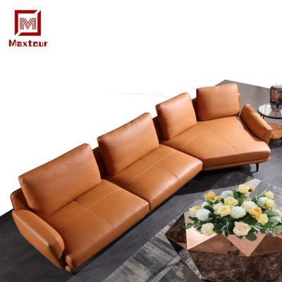 China Hot Selling Luxury Modern Home Furniture Center Couch Orange Genuine Leather Living Room Sofa Set for sale