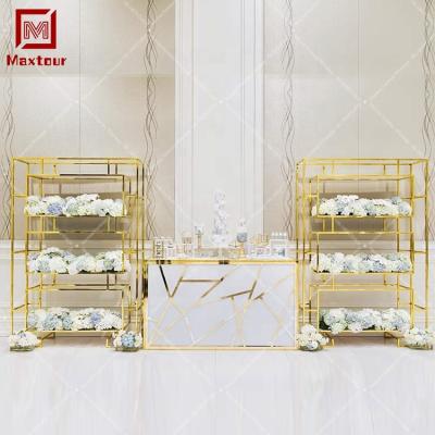 China Strong Royal Gold Rectangle Gold Stainless Steel Low Bar Wine Shelf In Wedding for sale