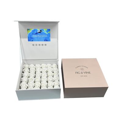 China Europe Customized High Quality Promotional Magnetic White Video Rose Flower Gift Box LCD Screen Video Display Box for sale