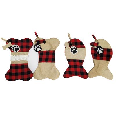 China 2020 New Eco-Friendly Fishbone Style Santa Socks 46x27cm Candy Bag Gifts Storing Christmas Decoration Tree Ornaments Festival Supplies for sale