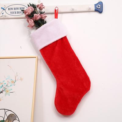 China Simple Most Popular Santa Socks Red Short Plush Christmas Stocking Gift Storge Bag For Party Xmas Ornaments for sale