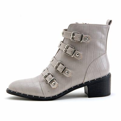 China Women's Chunky Heels Chunky Ankle Boots Chelsea Boots Gray Leather Women's Luxury Chic Anti-Slippery Falling Women's Chunky Boots for sale