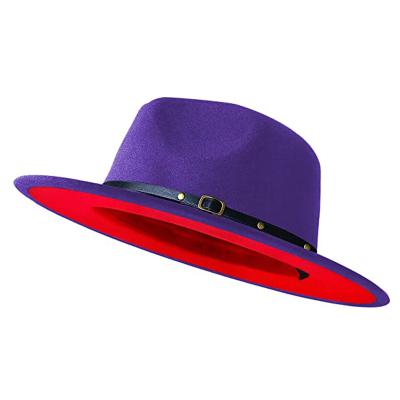 China Men 2021 Striped Lavender Purple Two Tone Felted Hat Belt Accessories Panamaladies Jazz Hat Church Hat for sale