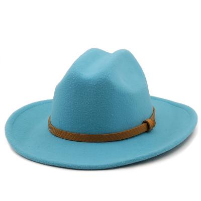 China Quality Striped Overflow Fedora Hat Women Men Wool Felt Hats With Metal Decor Chain Panama Fedora Hat for sale