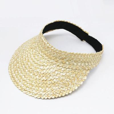 China Summer Women Nature Wheat Straw Hat Barred Handmade Sun Visor Covers Hats Sun Protection Hats Checked Sunshade Hats for sale