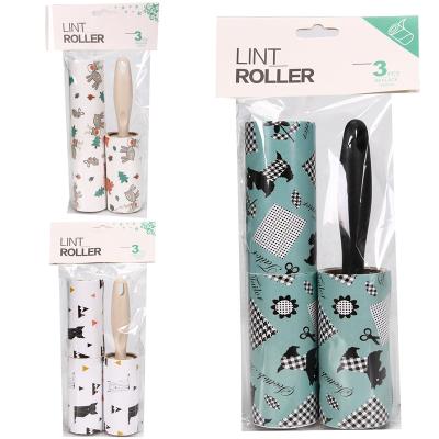 China Manual Ultra Sticky Pet Hair Clothes Reusable Fiber Roller Dust Hair Remover Handle with 3pcs 60 Sheets Refills Fiber Rollers for sale