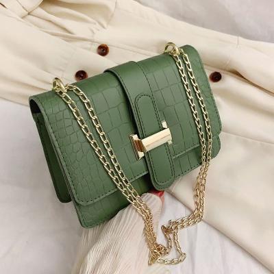 China 2021 New Fashion Solid Color Small Handbags Chain Shoulder Wide Strap PU Leather Cross - Body Messenger Bags for sale