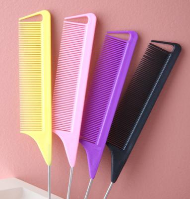 China Wholesale Colored Steel Hair Salon Needle Rat Tail End-tooth Tip Tail Comb For Hair Dye Salon for sale