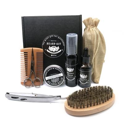 China Best Beard Care Grooming Scissor Beard Growth Kit Scissor Private Label Oil Kit Butter Balm Brush Comb For Men dropshipping for sale