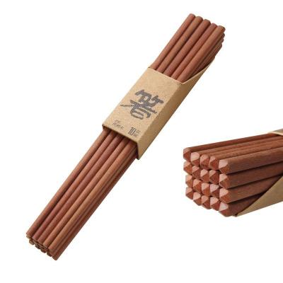 China Wholesale Stocked 10 Pairs Red Sandalwood Chopsticks Household Tableware Wooden Chopsticks for sale