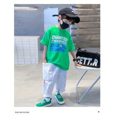 China Breathable Letter Gradient Kid Fashion T-shirt Kids Green Boys T-shirts Boys T-shirts&Polo Shirts for sale