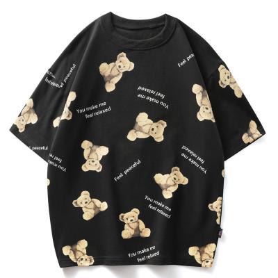 China Anti-wrinkle summer bear print fashion trend cotton short sleeve full print men's T-shirt for sale