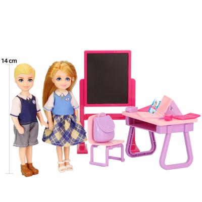 China 5.5 INCH Solid Mini Boys and Girls Doll Learning Set in Classroom with Pretend Black Board and Stationery Toy Set for Kids Play for sale