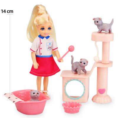 China Mini 5.5 Inch Baby Boy and Girls Fashion Doll with Pet Cat Stand Accessories Play Dolls Play for Kids for sale