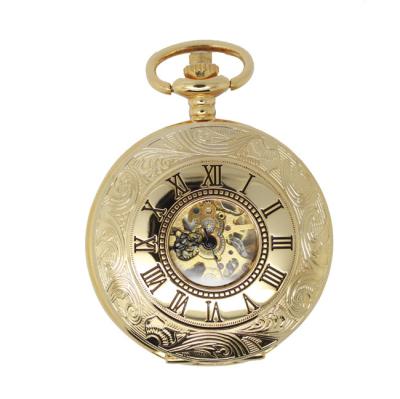 China Luxury Hollow Pocket Watches For Men Gold , Round Retro  Pocket Watch with metal Chain for sale