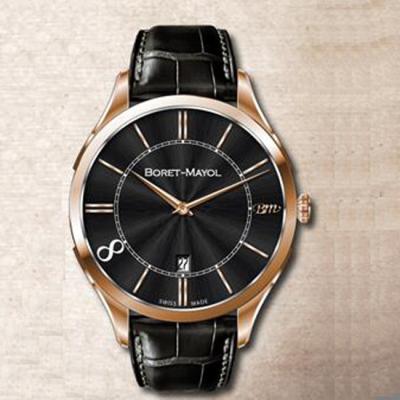 China Large Face Round Classic Automatic Watch Stainless Steel With Genuine Leather Band for sale