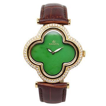 China Caja de acero inoxidable del reloj del jade de la forma de la flor con el diamante en bisel en venta