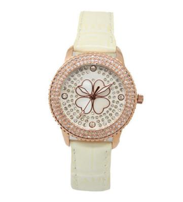 China Ladies Top Quality Vogue Steel Wrist Watches with Genuine Leather Strap and flower diamonds dial OEM for sale