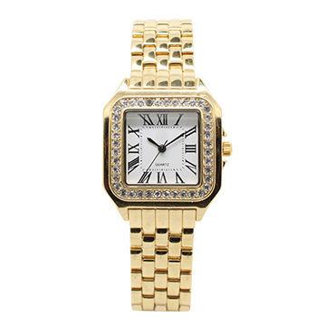 China Gold Square Stainless Steel  Wrist Watch , Womans Luxury Watches for sale