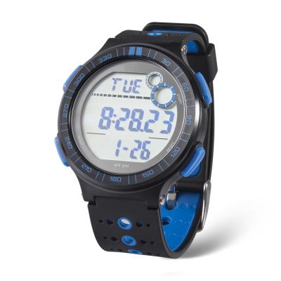 China Plastic Digital Watch with Stainless Steel Case Back, 5ATM Water Resistance and TPU Strap,LCD Digital Watches for sale