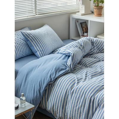 China Single Cotton Washable 100% Cotton Bed Set Nordic Simple Striped Comforter Blanket Style Mixed Color Sheet for sale