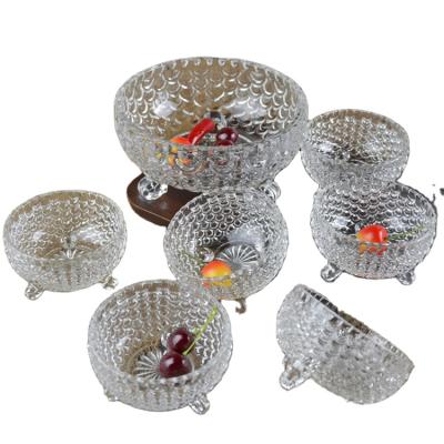 China Sustainable Decorative Fruit Holder Glassware Fish Scale Model 7pcs Clear Glass Bowl Set Lunch Bowl Sets For Restaurant Color Box Package for sale