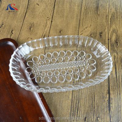 China Sustainable Glass Cake Plate Oval Shape Decorative Plates For Wedding for sale