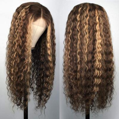 China Natrual Straight Black Blonde Highlights Pre Plucked Curly Lace Front Raw Virgin Human Hair Deep Wave HD Transparent Wigs Mix Color Wig for sale