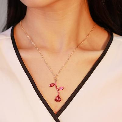 China New European and American FASHIONABLE Jewelry Drops Delicate Red Rose Pendant Necklace for Girlfriend's Valentine's Day Gift for sale