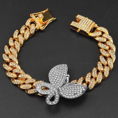 China TRENDY 12mm Personalized Gold Plated Hot Selling Hips Hops Chain Bracelet Full Bling Crystal Cuban Link Cuban Link Bracelet for sale