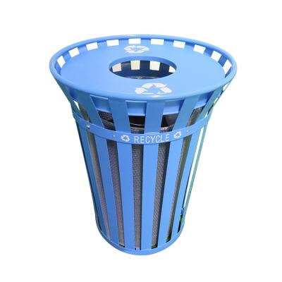 China Outdoor Stocked Street Metal Steel Round Recycle Bin Black 38gal Waste Bin Waste Bin Container for sale