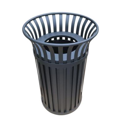 China Outdoor Stocked Street Metal Steel Round Recycle Bin Black 38gal Waste Bin Waste Bin Container for sale