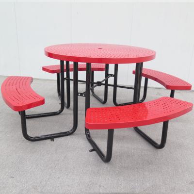 China Hot Sale Modern Cast Iron USA Street Furniture Red Round Restaurant Tables And Chairs Garden Patio Cafe Picnic Table Garden Set for sale