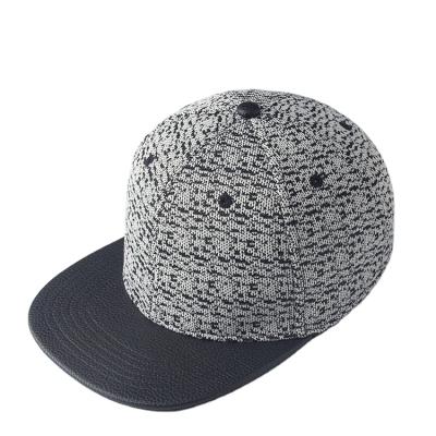 China JOINT Custom Hats Plain Brim Hip Hop Black Genuine Leather Hats Gray Knitted Cotton Terry Clothes Snapback for sale