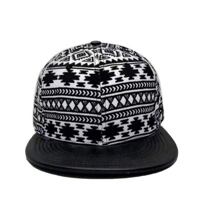 China Full Flat PU Bill Snapback Hats Aztec Pattern Leather Caps Custom Sublimation Printed COMMON for sale