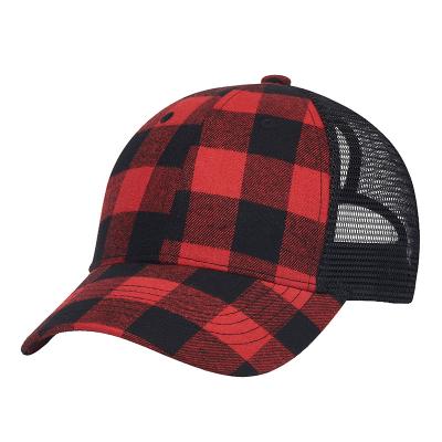 China COMMON Custom Royal Buffalo Girls Plaid Flannel Red Black Checked Ponytail Trucker Hats & Caps for sale