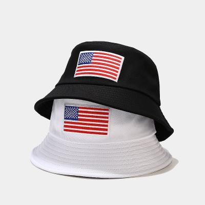 China European and American style in stock black white embroidery USA flag custom made bucket hats country flag cotton bucket hats for sale