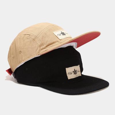 China 100% Applique Woven Patch Cotton Canvas 5 Panel Bill Camper Hat Canvas Camp Flat Hat COMMON for sale