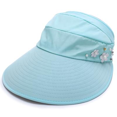 China Hot Selling 100% Polyester Wide Brim Women Character Summer Sun Visor Hat Adjustable Hat With Small Flower Plastic Sun Visors for sale