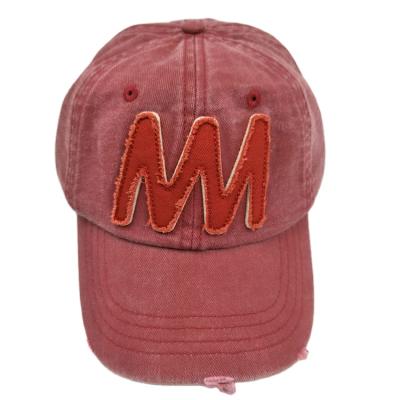 China COMMON Customize 6 Panel Red Cotton Baseball Cap Heavy Brushed Distressed Distressed Unstructured Dad Hat for sale